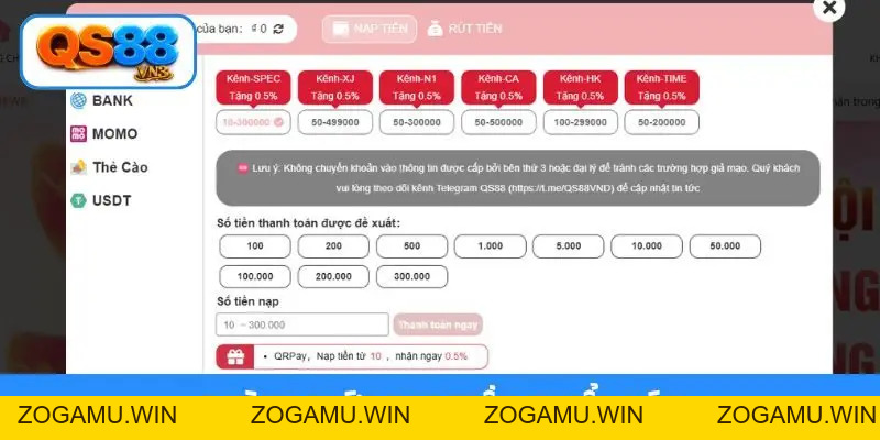 Hướng Dẫn Nạp Tiền QS88 - 2 Phút Tiền Về Tài Khoản An Toàn